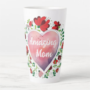 Taza De Café Latte CallygraphAmazing Mom, Mother's day, Heart Flower