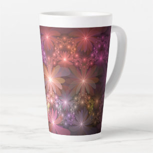 Taza De Café Latte Cama De Flores Colorido Brillante Arte Fractal Abs