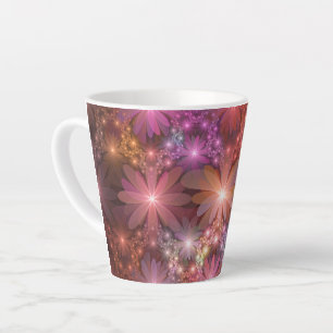 Taza De Café Latte Cama De Flores Colorido Brillante Arte Fractal Abs