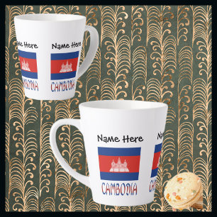 Taza De Café Latte Camboya y la bandera camboyana personalizan a los