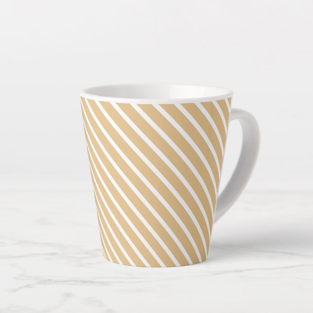 Taza De Café Latte Camel khaki tan White Stripes oblicuo patrón (Ángulo derecho)