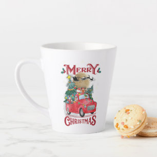Taza De Café Latte Camión de Santa Cruz Roja Vintage navideña