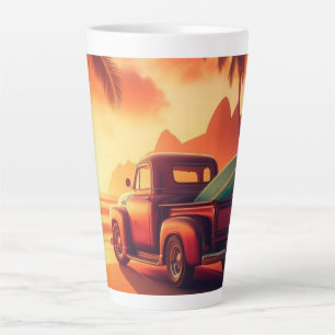 Taza De Café Latte camioneta surf vintage tropical/hawaiana