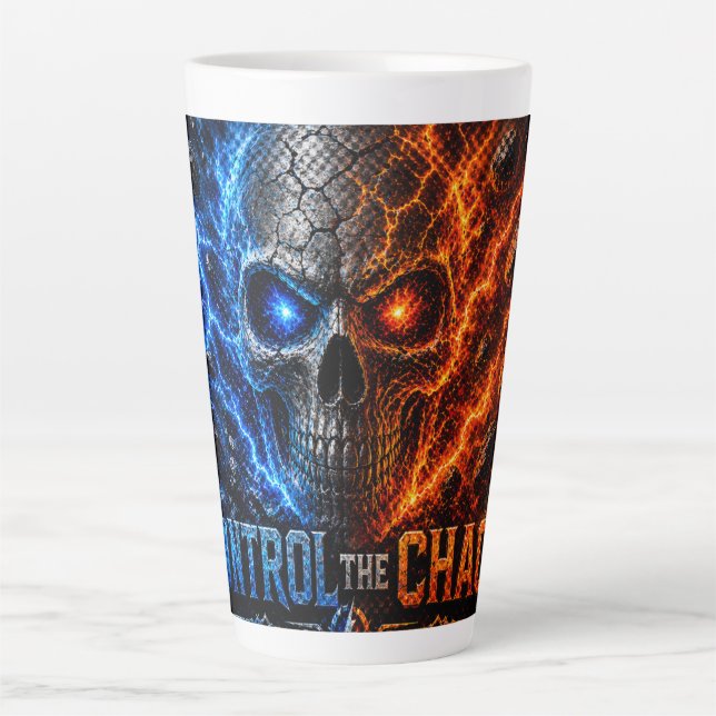Taza De Café Latte Camiseta 3D Cráneo Fuego vs Hielo – (Anverso)