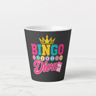Taza De Café Latte Camiseta Diva del Bingo Reina Afortunada Corona Bi