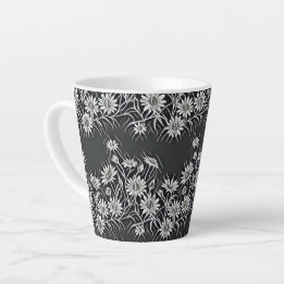 Taza De Café Latte Camomiles en flor - Diseño de patrones florales mo