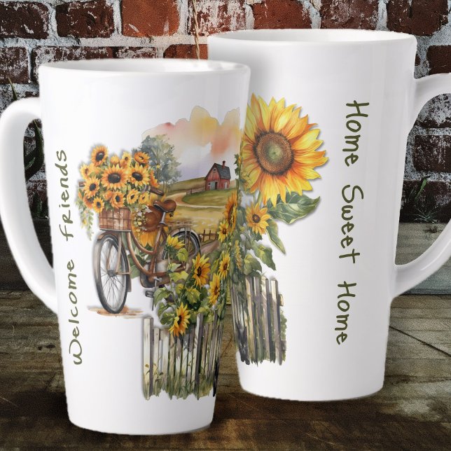 Taza De Café Latte Campana de la vida del girasol Bienvenidos amigos (Subido por el creador)