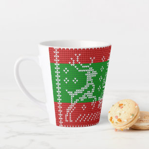 Taza De Café Latte Campanas de jingle de suéter feo Navidad renos cro