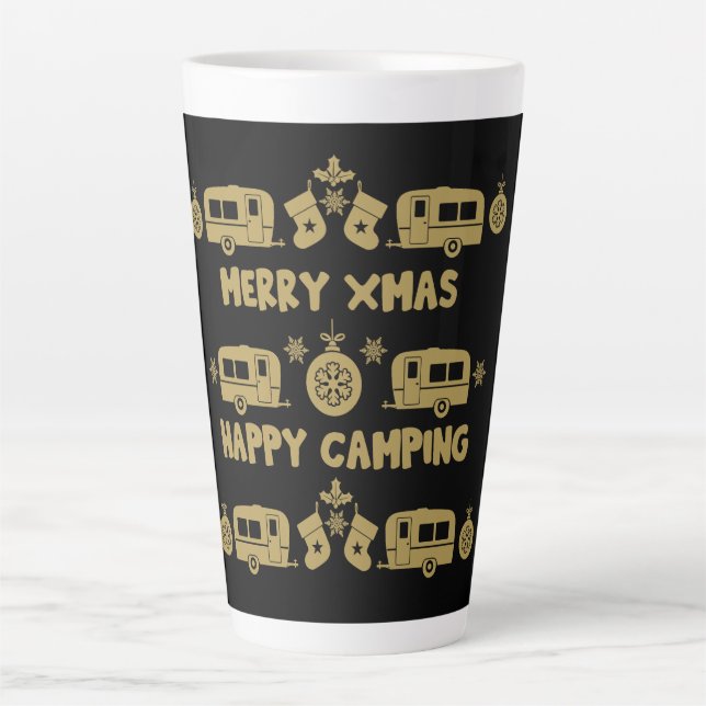 Taza De Café Latte Camping de caravanas felices Navidades (Anverso)