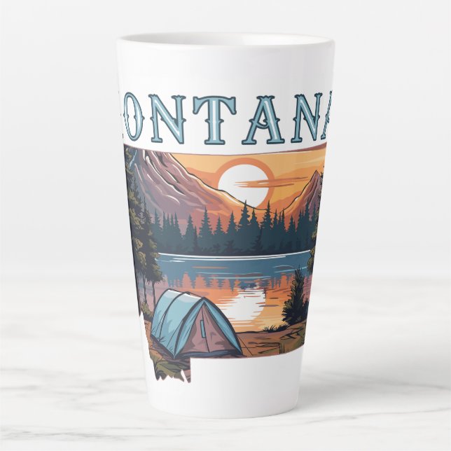 Taza De Café Latte Camping de carpas de Contorno de Montana (Anverso)