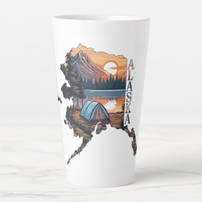 Taza De Café Latte Camping de contorno de Alaska (Anverso)