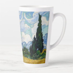Taza De Café Latte Campo de trigo con cipreses-Vincent Van Gogh