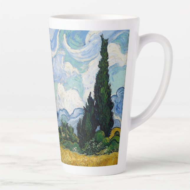 Taza De Café Latte Campo de trigo con cipreses-Vincent Van Gogh (Derecha)