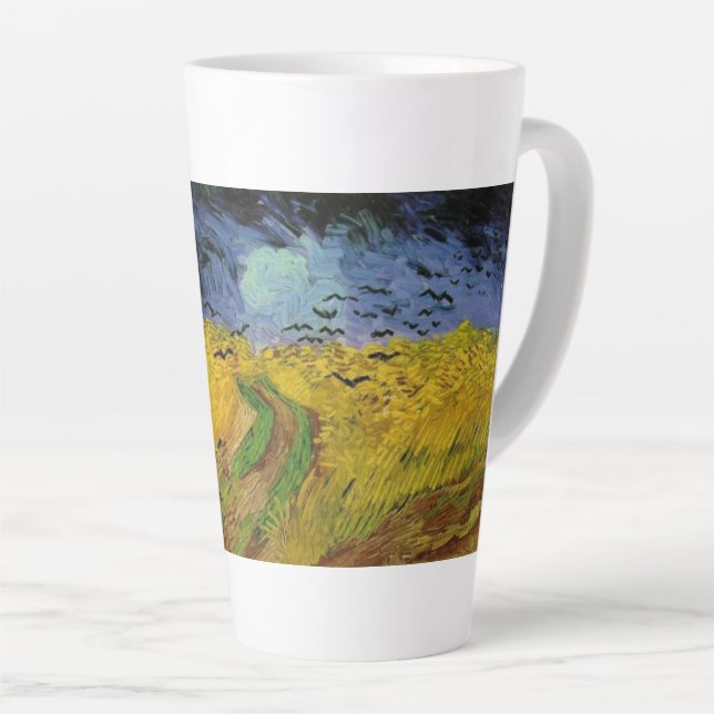Taza De Café Latte Campos de trigo con cuervos de Van Gogh (Ángulo derecho)