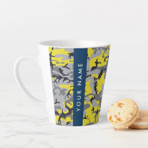 Taza De Café Latte Camuflaje amarillo y gris Tu nombre personaliza
