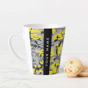 Taza De Café Latte Camuflaje amarillo y gris Tu nombre personaliza