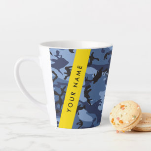 Taza De Café Latte Camuflaje Azul Marino Personaliza tu nombre