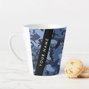 Taza De Café Latte Camuflaje Azul Marino Personaliza tu nombre