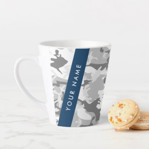 Taza De Café Latte Camuflaje Gris de Nieve de Invierno Personaliza tu