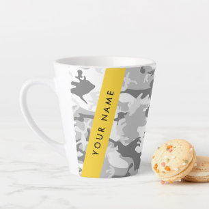 Taza De Café Latte Camuflaje Gris Nieve de Invierno Personaliza tu no