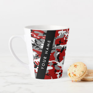 Taza De Café Latte Camuflaje rojo y gris Tu nombre Personaliza