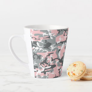 Taza De Café Latte Camuflaje rosa y gris, militar, ejército