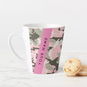 Taza De Café Latte Camuflaje rosa y verde Personaliza tu nombre
