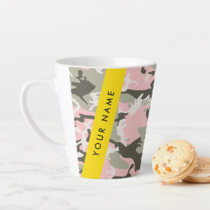 Taza De Café Latte Camuflaje rosa y verde Personaliza tu nombre