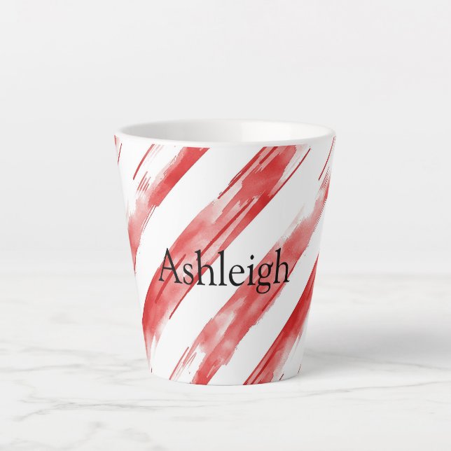 Taza De Café Latte Candy Cane Red Stripes Navidades (Anverso)