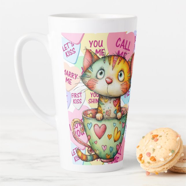 Taza De Café Latte Candy Cat Valentine (In situ)
