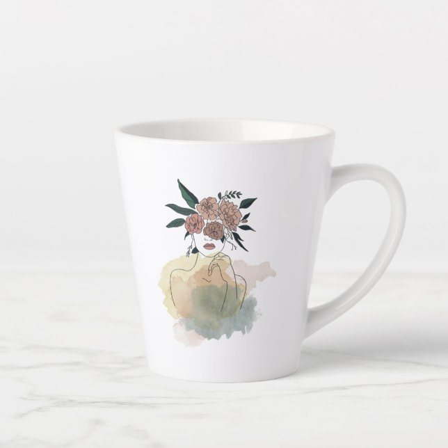 Taza De Café Latte Caneca para café latte linhas e flores (Derecha)