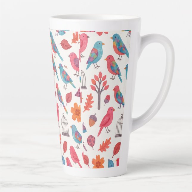 Taza De Café Latte Caneca Pássaros e Flores DESING (Derecha)