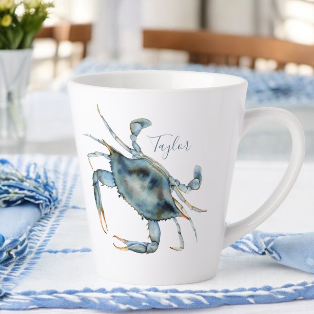 Taza De Café Latte Cangrejo azul marino con tu nombre (Subido por el creador)