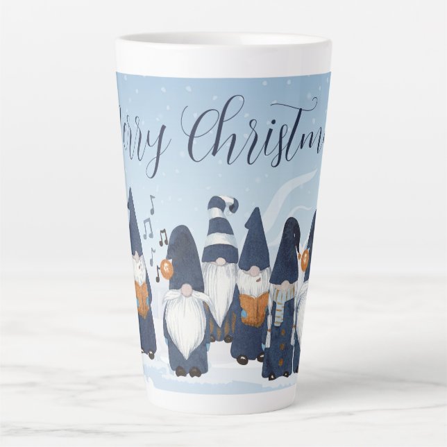 Taza De Café Latte Cantando Navidades Gnomes (Anverso)