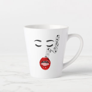 Taza De Café Latte Canto Face Femenino con notas musicales