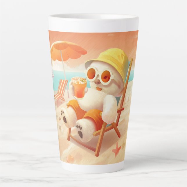 Taza De Café Latte Canto sonriente - Modo playa activado (Anverso)