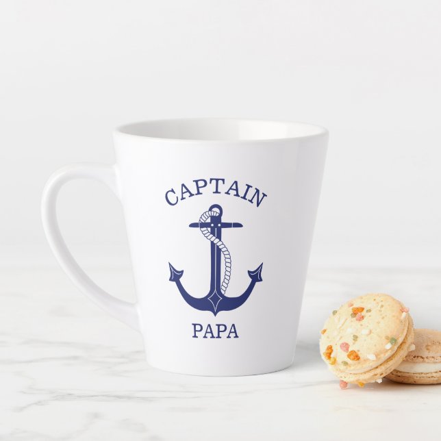Taza De Café Latte Capitán azul de la Marina Náutica Papa (In situ)