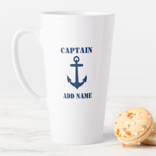 Taza De Café Latte Capitán del Ancla Clásico Boat o Nombre 2 lado G