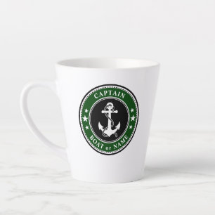 Taza De Café Latte Capitán del Ancla Náutico o Nombre Verde