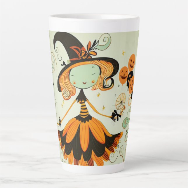 Taza De Café Latte capricho/bruja/calabaza/caída (Anverso)