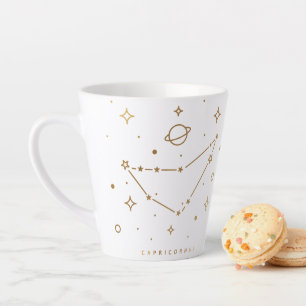 Taza De Café Latte Capricornio Oro Abstracto Constelación de café Mug