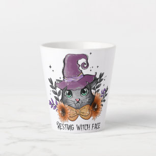 Taza De Café Latte Cara de bruja en reposo - Gato con Gorra de bruja