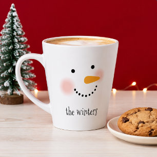 Taza De Café Latte Cara Feliz de Muñeco de Nieve Personalizada con Ap