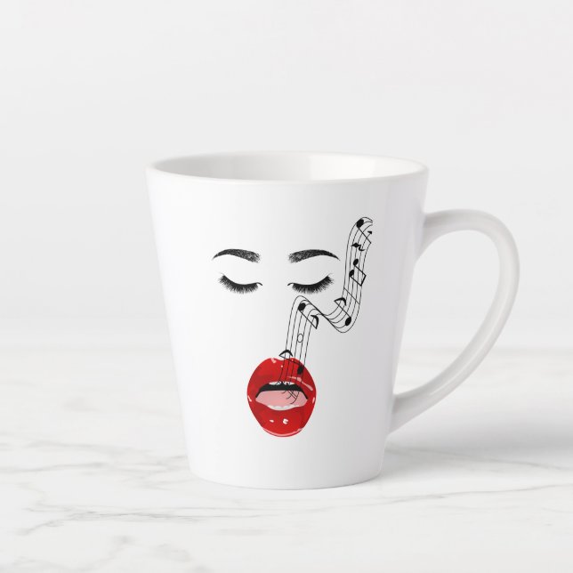 Taza De Café Latte    Cara Femenina Musical Cantando  (Derecha)