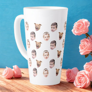 Taza De Café Latte Cara personalizado, regalo familiar único 3 fotos 