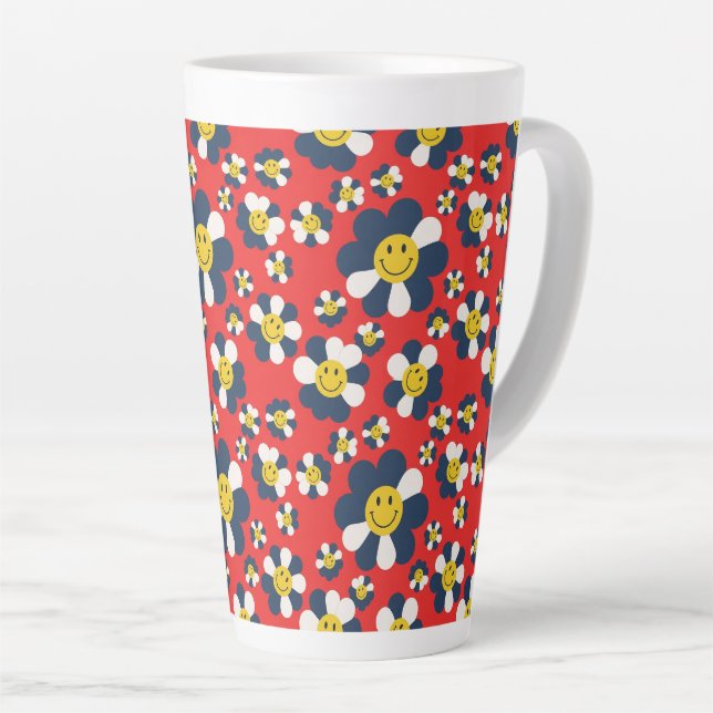 Taza De Café Latte Cara Sonriente Patriota Retro (Ángulo derecho)
