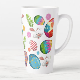 Taza De Café Latte Caras de conejito de huevos de Pascua coloridas-23