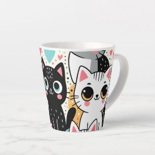 Taza De Café Latte Caras de gato kawaii lindas y corazones caprichoso