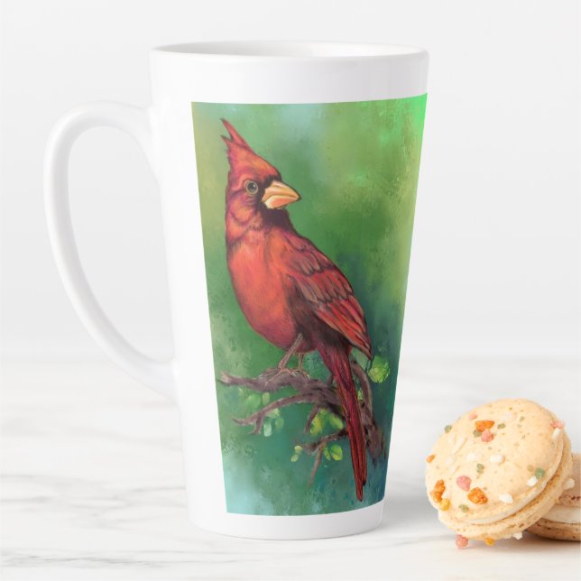 Taza De Café Latte Cardenal rojo del norte: Bird Latte Mug (In situ)