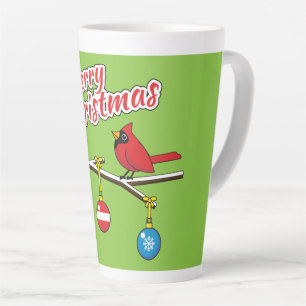 Taza De Café Latte Cardenal Rojo sobre la rama desnuda de los Navidad